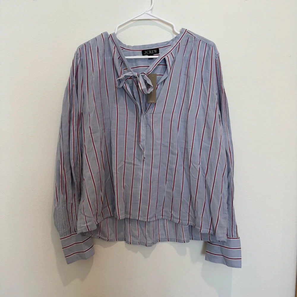 NWT J.Crew Blue Blouse with Red and White Stripes - Picture 2 of 5